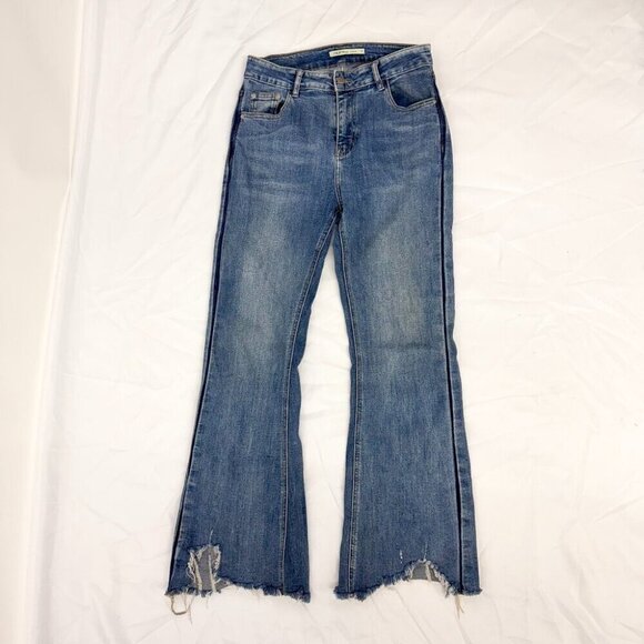 DEA ROZE BLUE DENIM FLARE JEANS DISTRESSED SIZE MEDIUM - Picture 1 of 7